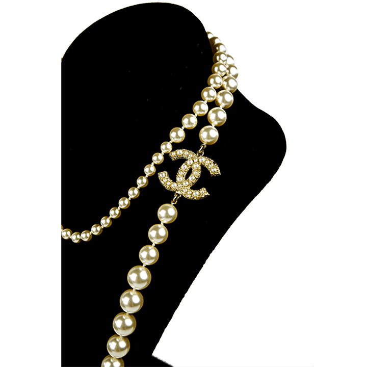 CC view of Chanel Faux Pearl 
Gold CC Necklace