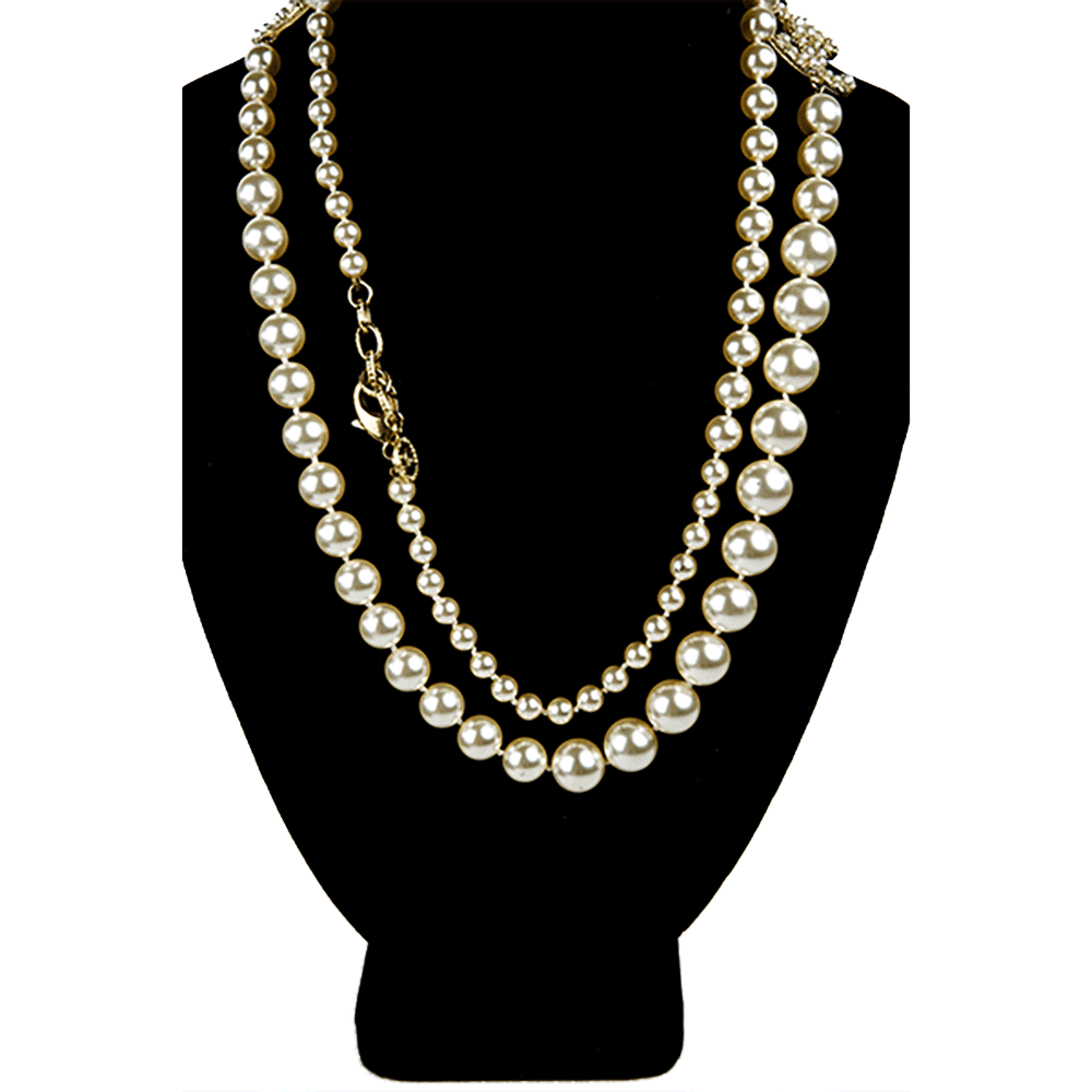 Pearl view of Chanel Faux Pearl 
Gold CC Necklace