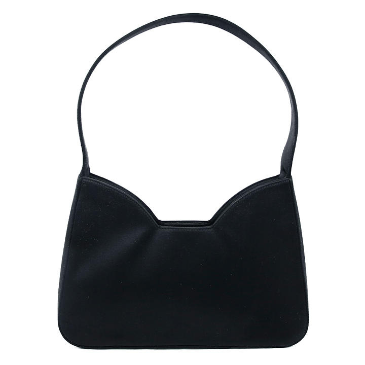 front view of Prada Black Satin Vintage Top Handle Bag