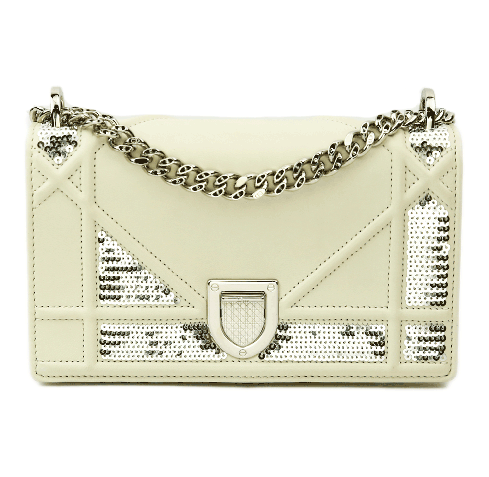 Front view of Christian Dior Diorama Medium Sequin Crossbody Bag