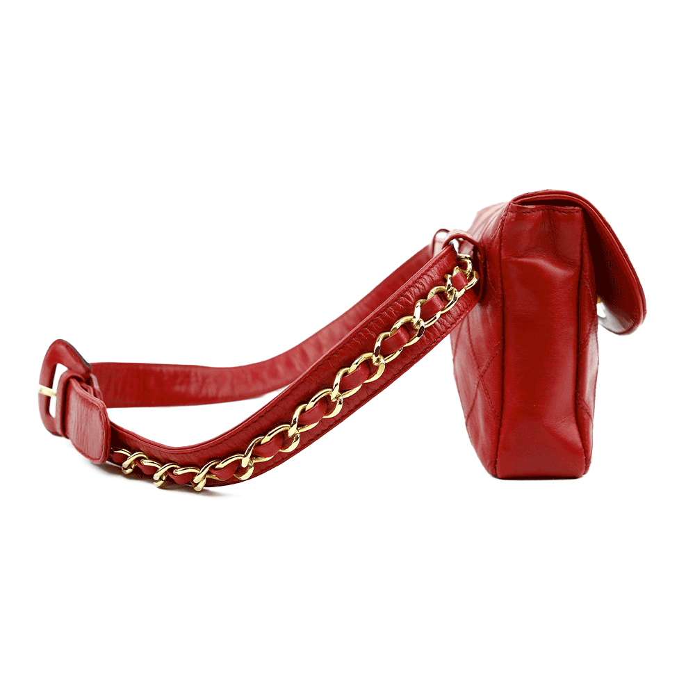 side view of Chanel Vintage Red Leather Belt Bag