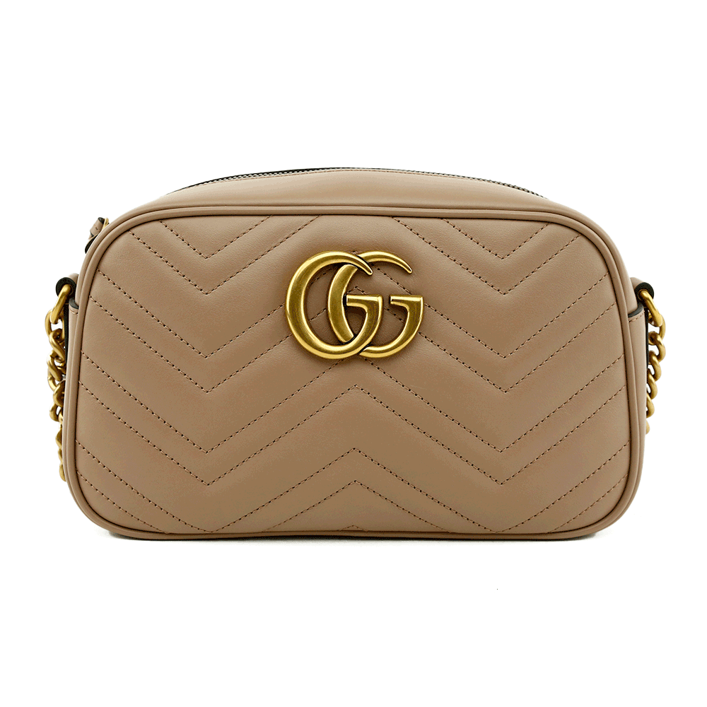 front view of Gucci Dusty Pink Leather GG Marmont Small Matelasse Shoulder Bag