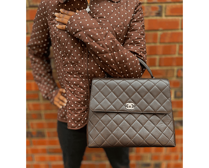 Chanel Chocolate Brown Caviar Kelly Vintage Top Handle Bag