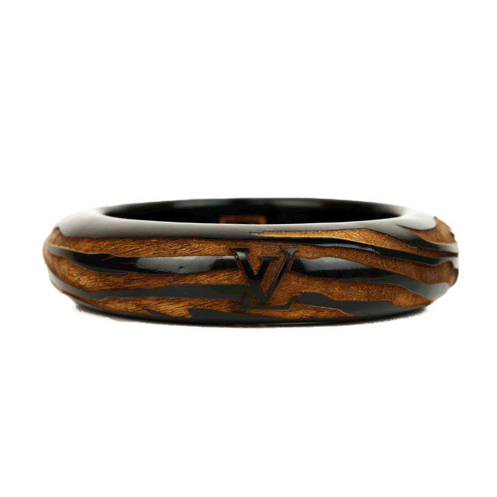 Louis Vuitton Wood 
Black Lacquer Carved Bangle