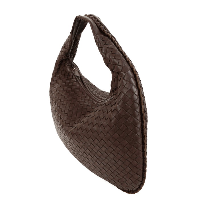 side view of Bottega Veneta Brown Intrecciato Leather Medium Hobo