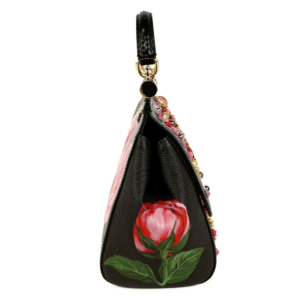 side view of Dolce 
Gabbana Medium Miss Sicily Embellished Rose Bag