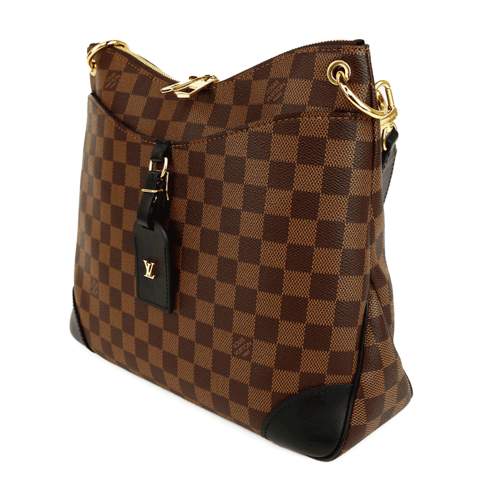 side view of Louis Vuitton Damier Ebene Canvas 
Leather Odéon MM