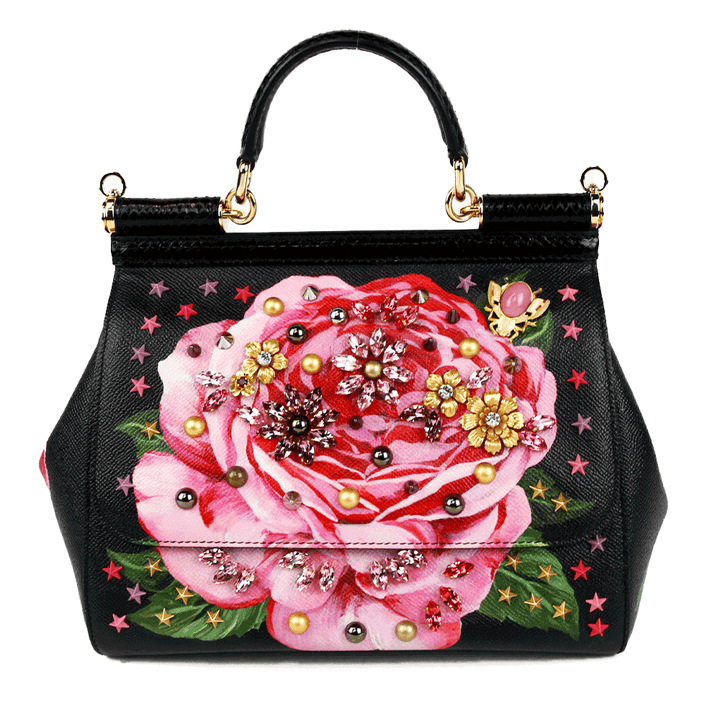 front view of Dolce 
Gabbana Medium Miss Sicily Embellished Rose Bag