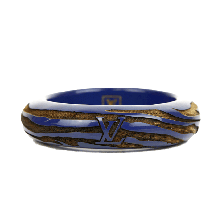 Louis Vuitton Wood 
Blue Lacquer Carved Bangle