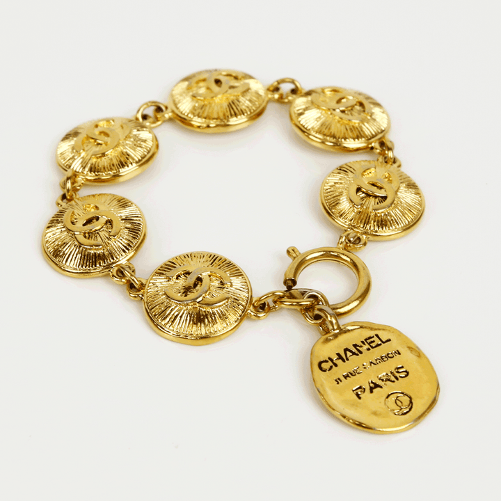 Chanel Vintage Sunburst Logo Medallion Bracelet