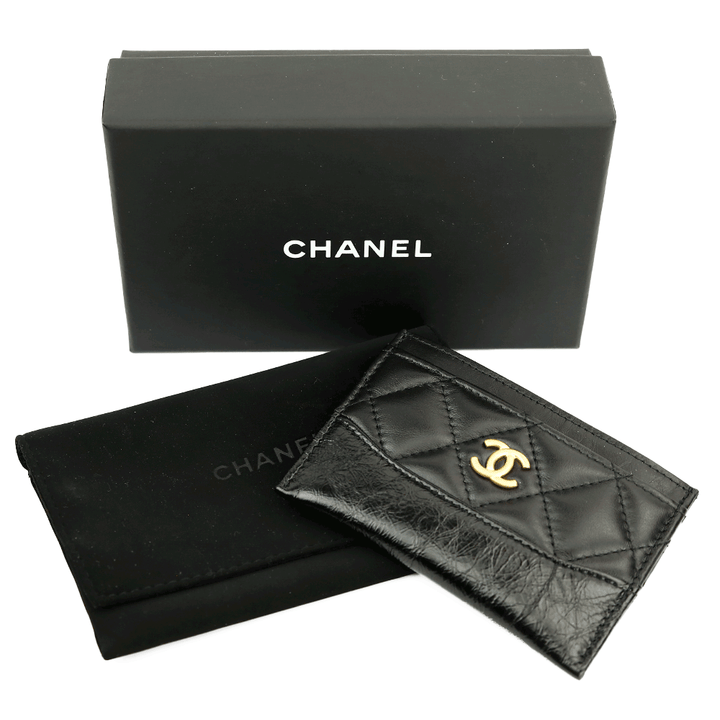 Full set view of Chanel Gabrielle Quilted Black Lambskin 
Calf Leather Card Case