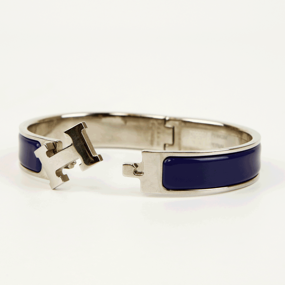 Hermès Navy 
Silver Clic H Bangle