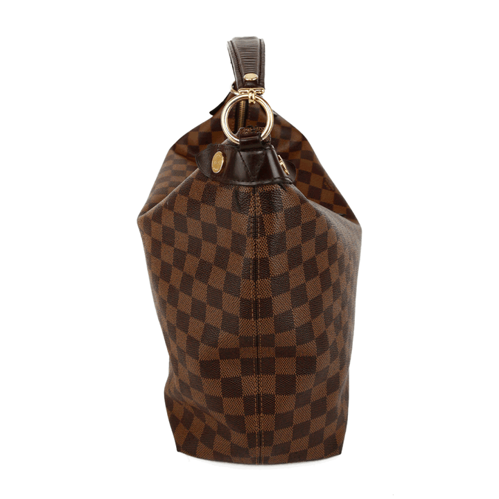 side view of Louis Vuitton Damier Ebene Duomo Hobo Bag