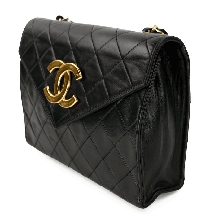 side view of Chanel Vintage Black Quilted Envelope Flap Bag