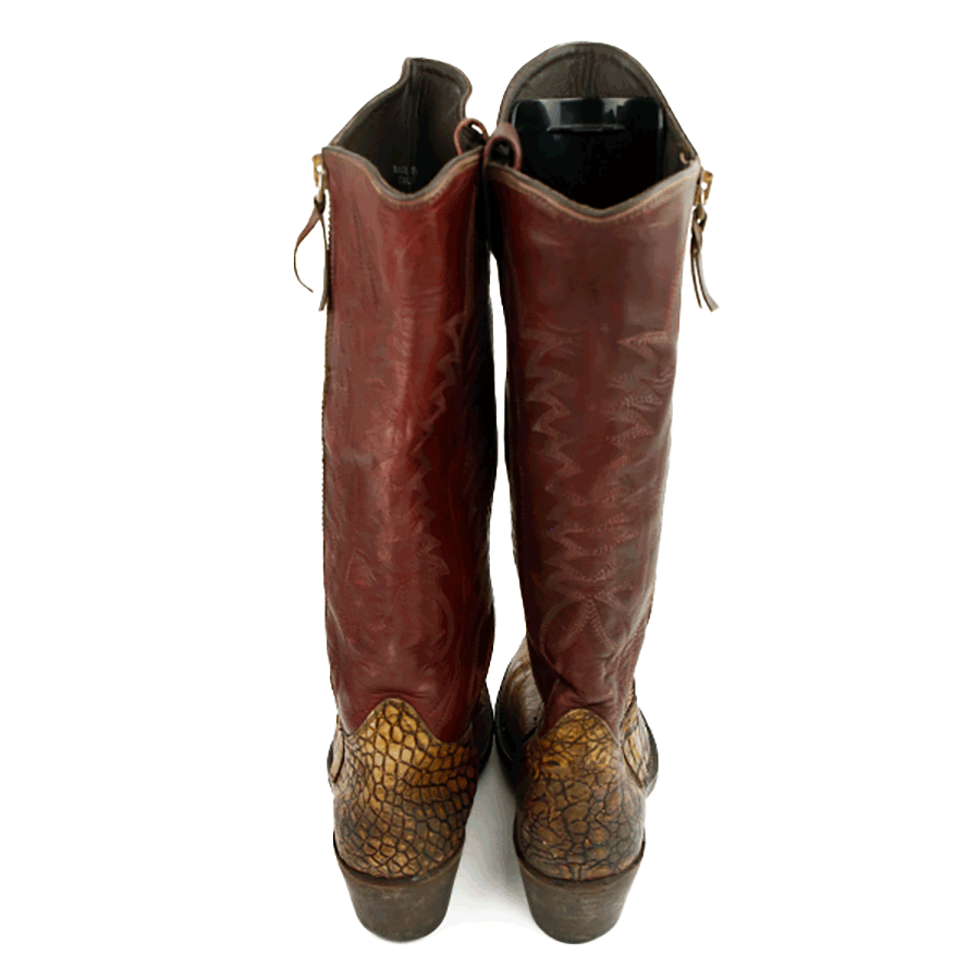 Heel View of Golden Goose Embossed Leather Western Boots