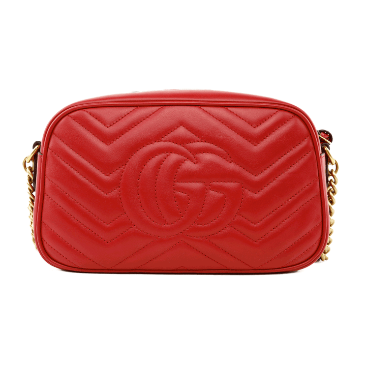 back view of Gucci Red Leather GG Marmont Small Matelasse Shoulder Bag