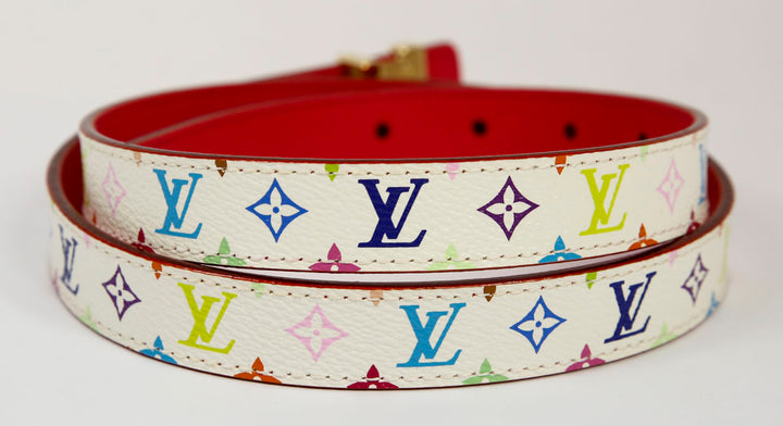 Louis Vuitton White 
Multicolor Leather Slim Belt