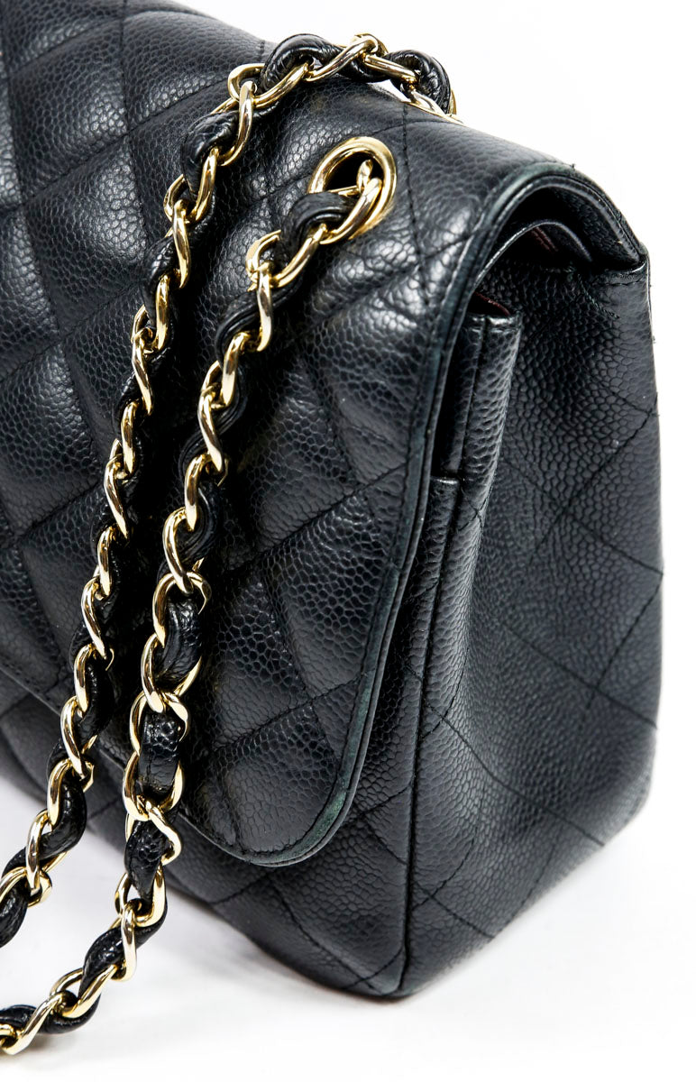 Chanel Black Quilted Caviar Leather Jumbo Double Flap Shoulder Bag