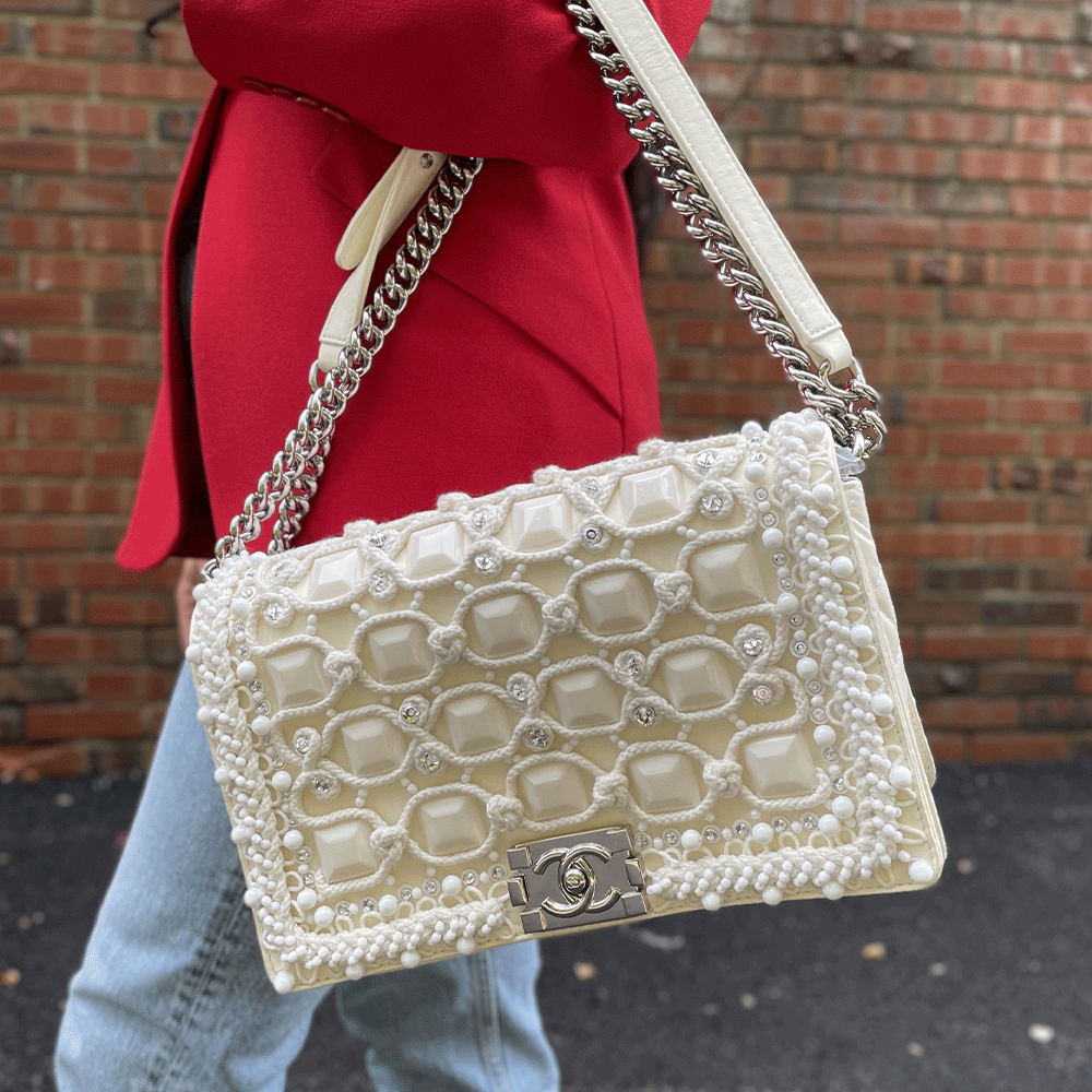 Chanel Cream Embellished Medium Boy Bag