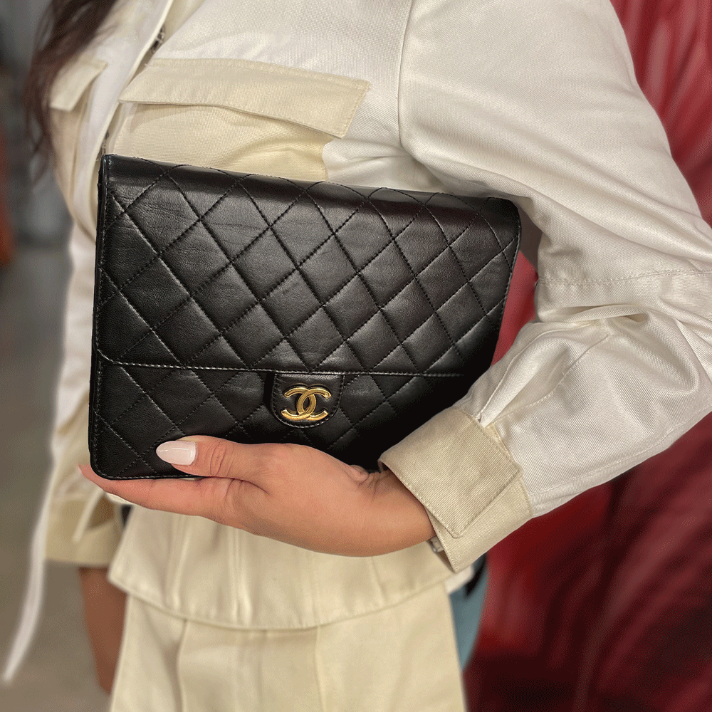 Chanel Vintage Black Quilted Leather Single Flap Bag