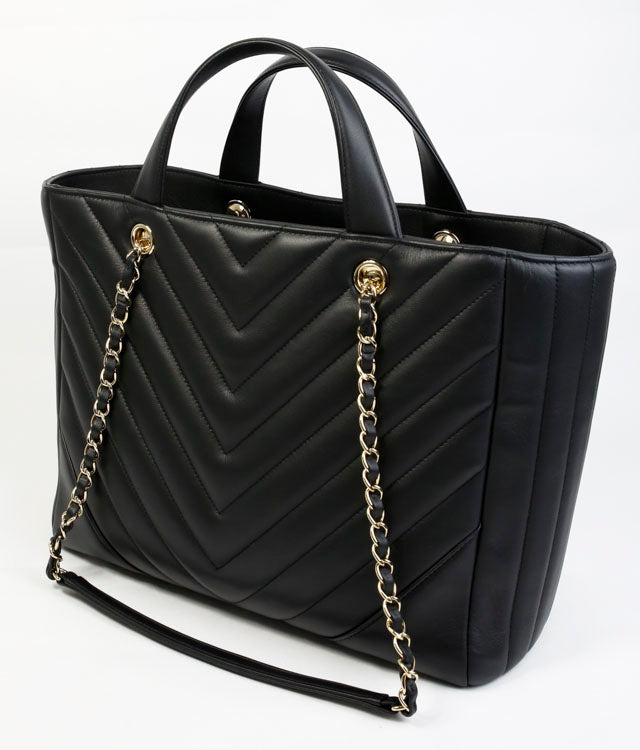 Chanel Black Lambskin Chevron Quilted Leather Large Tote