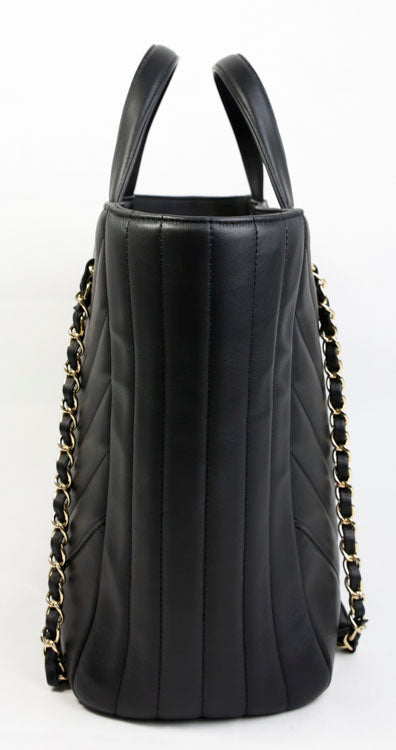 Chanel Black Lambskin Chevron Quilted Leather Large Tote