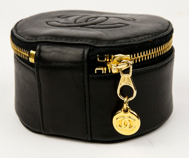 Chanel Black Lambskin Leather Vintage Jewelry Box