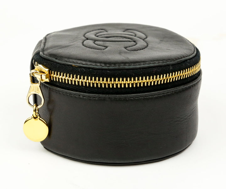 Chanel Black Lambskin Leather Vintage Jewelry Box