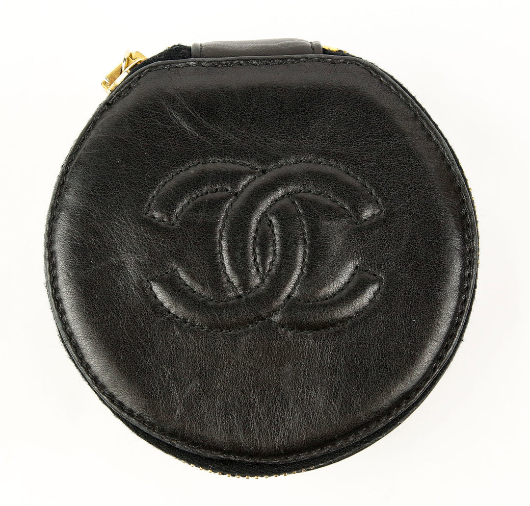 Chanel Black Lambskin Leather Vintage Jewelry Box