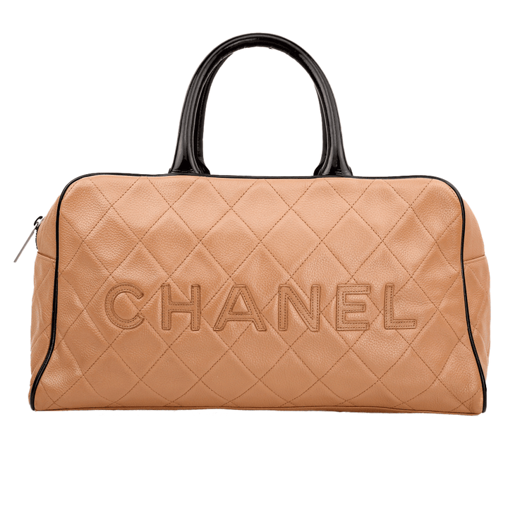 Front View of Chanel Dusty Rose Quilted Caviar Leather Medium Bowler Bag