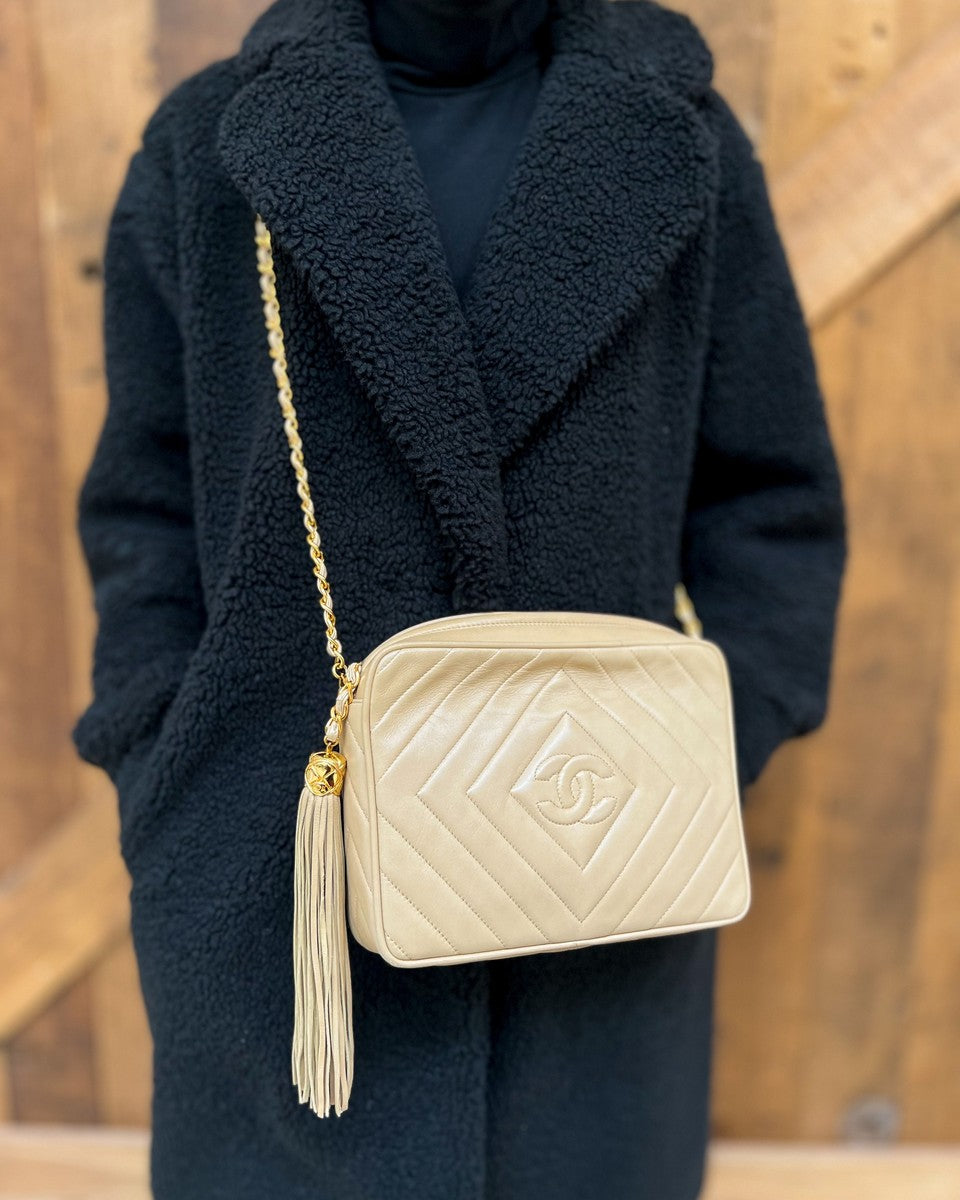 Chanel Beige Quilted Lambskin Vintage Camera Bag