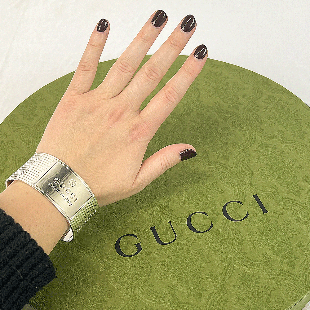 Gucci Sterling Silver Logo Cuff Bracelet