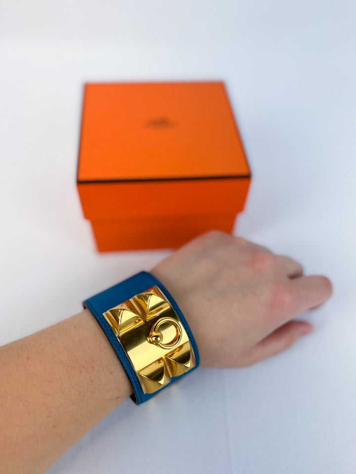 Hermès Collier de Chien Blue 
Gold Bracelet