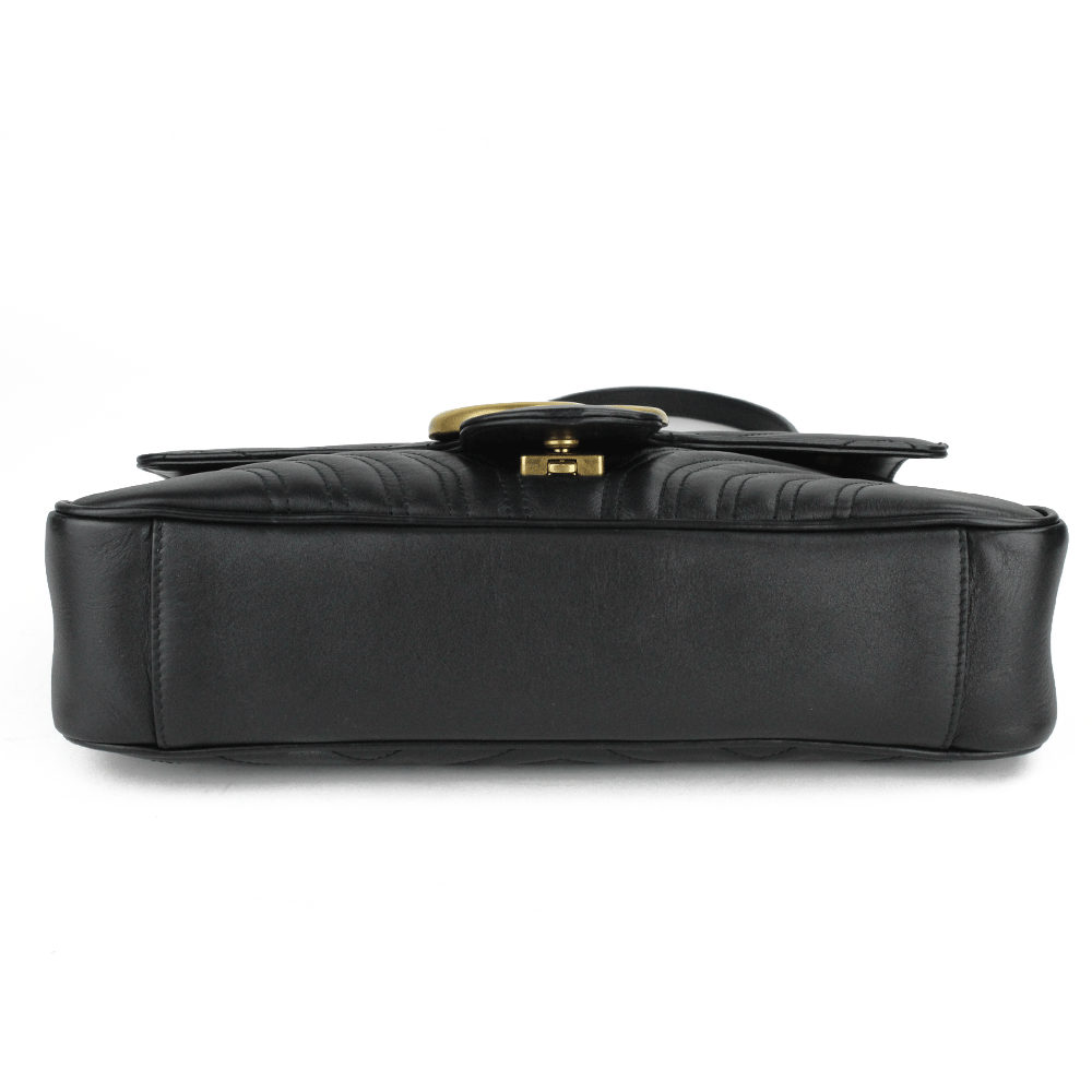 Bottom View of Gucci Black Leather GG Marmont Medium Matelassé Shoulder Bag