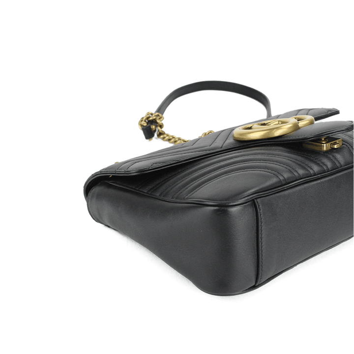 Corner View of Gucci Black Leather GG Marmont Medium Matelassé Shoulder Bag