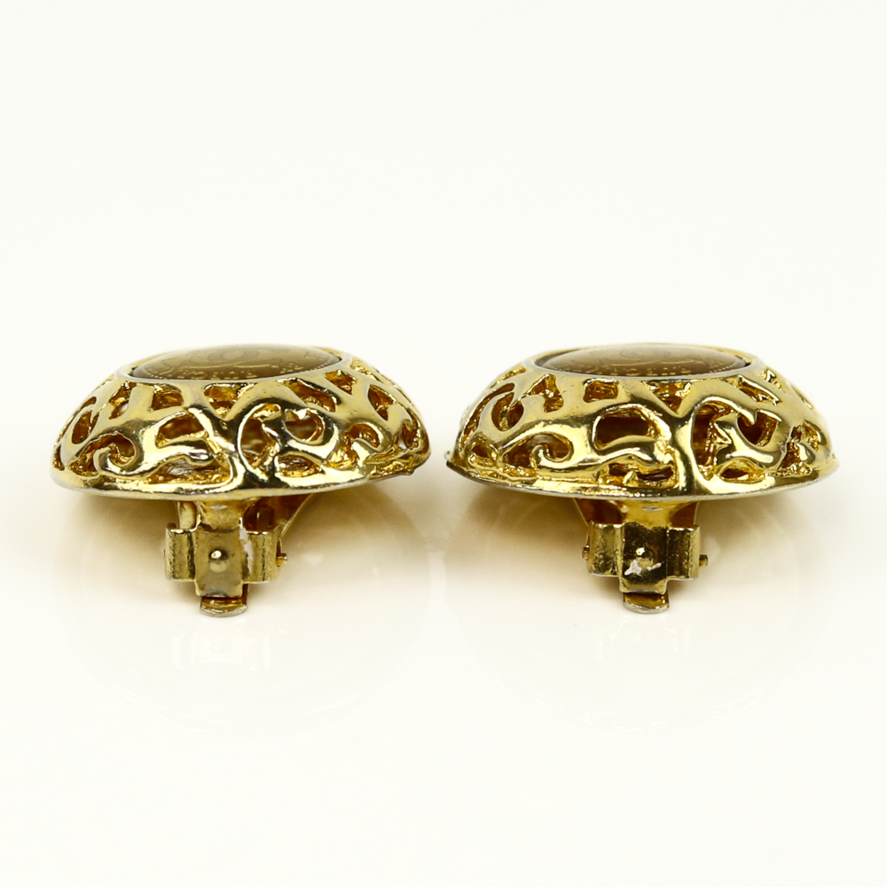 Chanel Vintage Rubcamell Murano Glass Clip-On Earrings