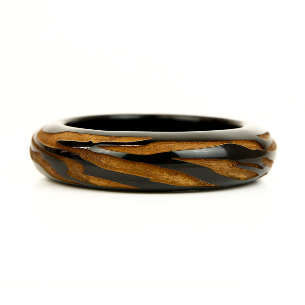 Louis Vuitton Wood 
Black Lacquer Carved Bangle