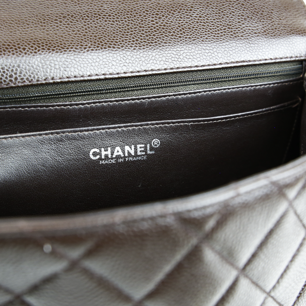 Chanel Chocolate Brown Caviar Kelly Vintage Top Handle Bag