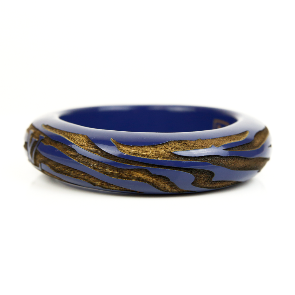 Louis Vuitton Wood 
Blue Lacquer Carved Bangle