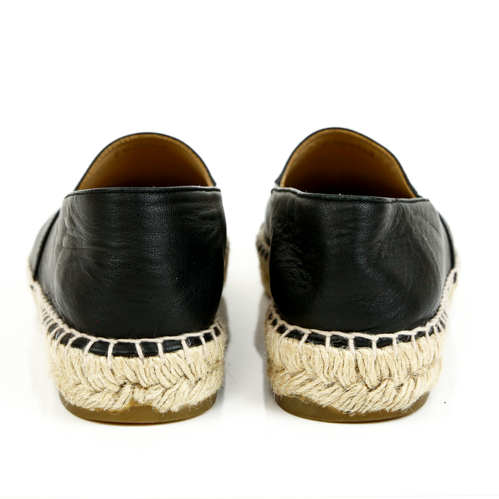 back view of Chanel Black Leather Interlocking CC Espadrille Flats