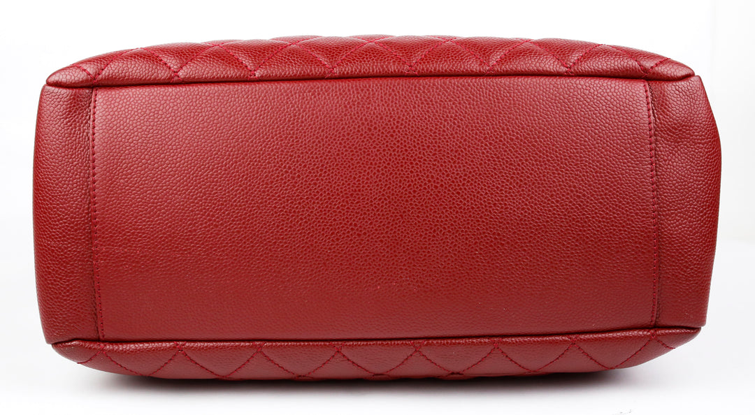 Chanel Red Quilted Caviar Leather Grand Shopping Tote