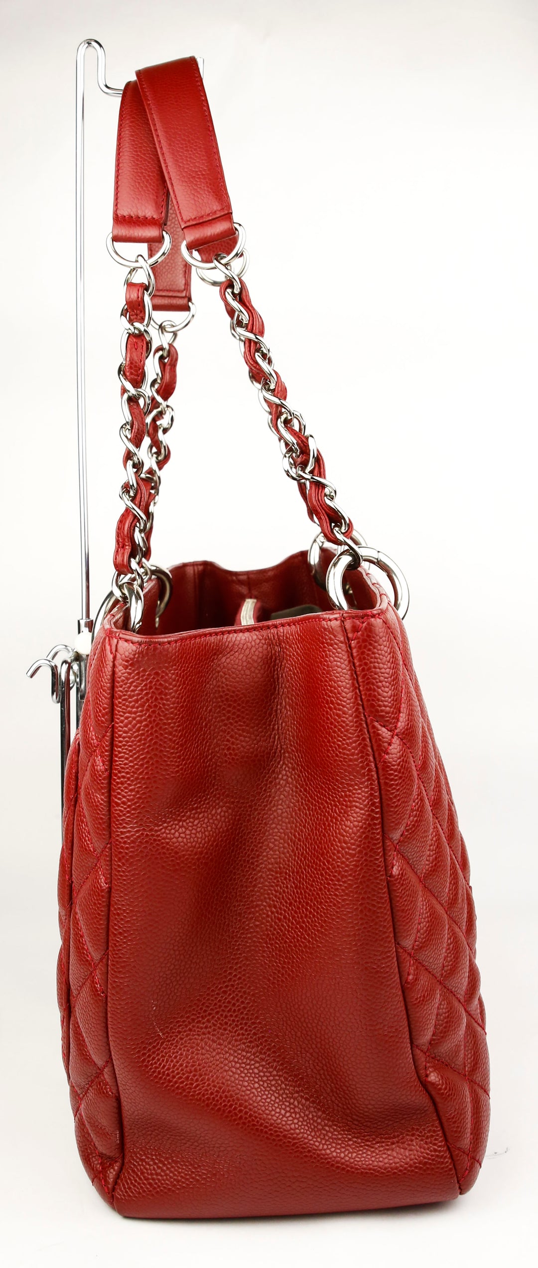 Chanel Red Quilted Caviar Leather Grand Shopping Tote